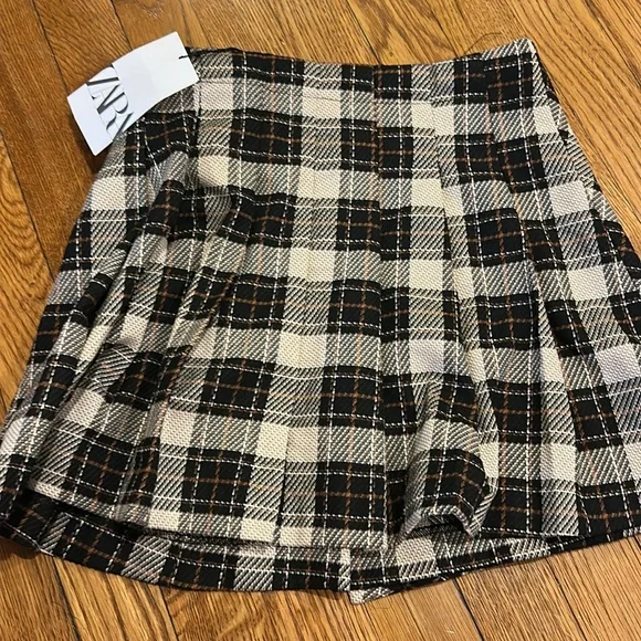 Zara girls NWT argyle pleated skirt - cream and black size 11/12 - Picture 4 of 4